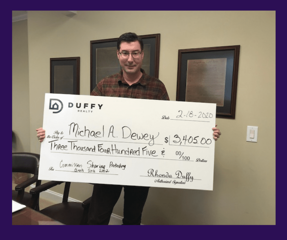 DUFFY Buyer Client Incentive up to 1.5% of the sales price in a check to Michael Dewey.