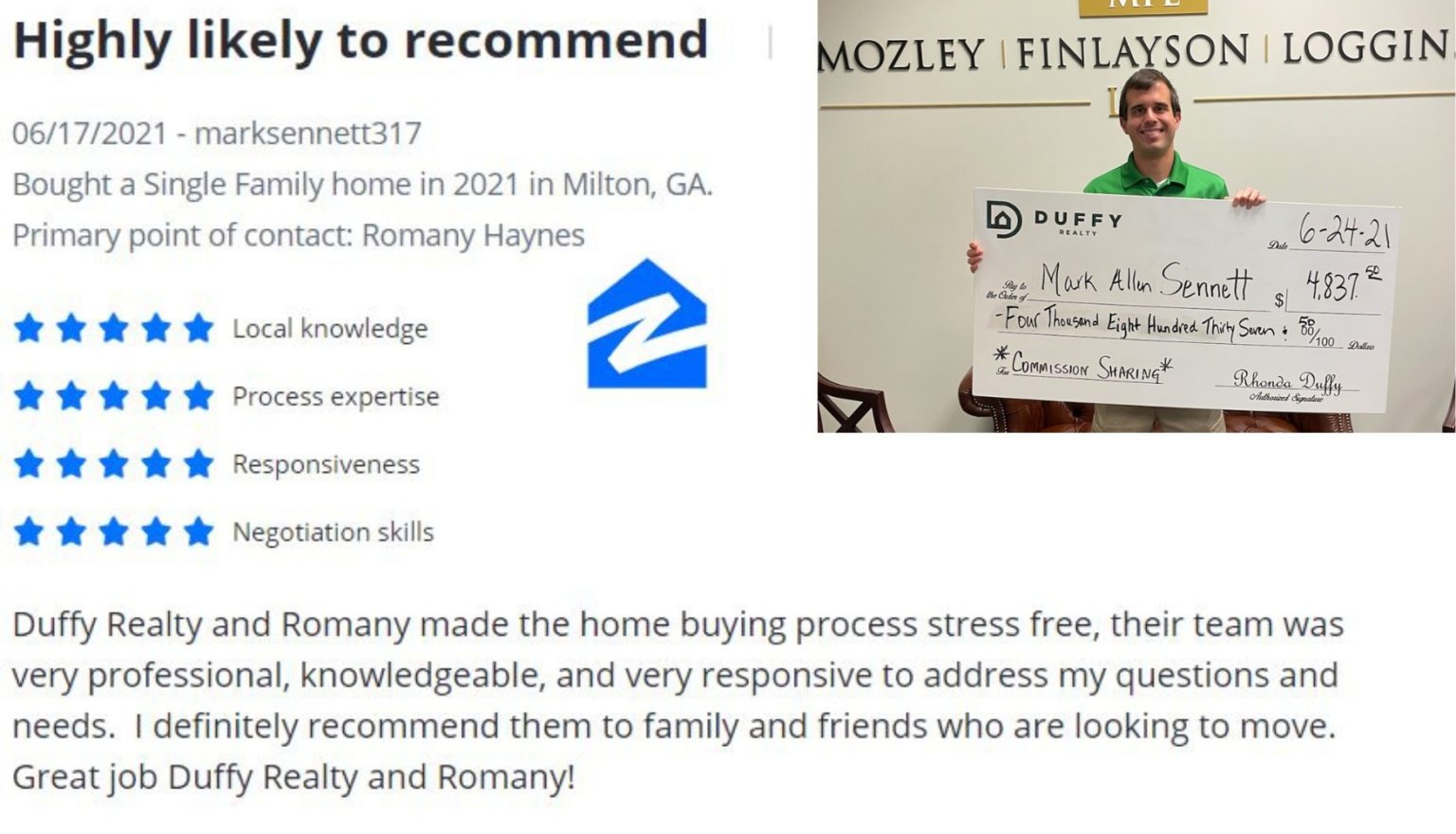 DUFFY Buyer Client Sennet makes over $4800.00 in Buyer Incentive