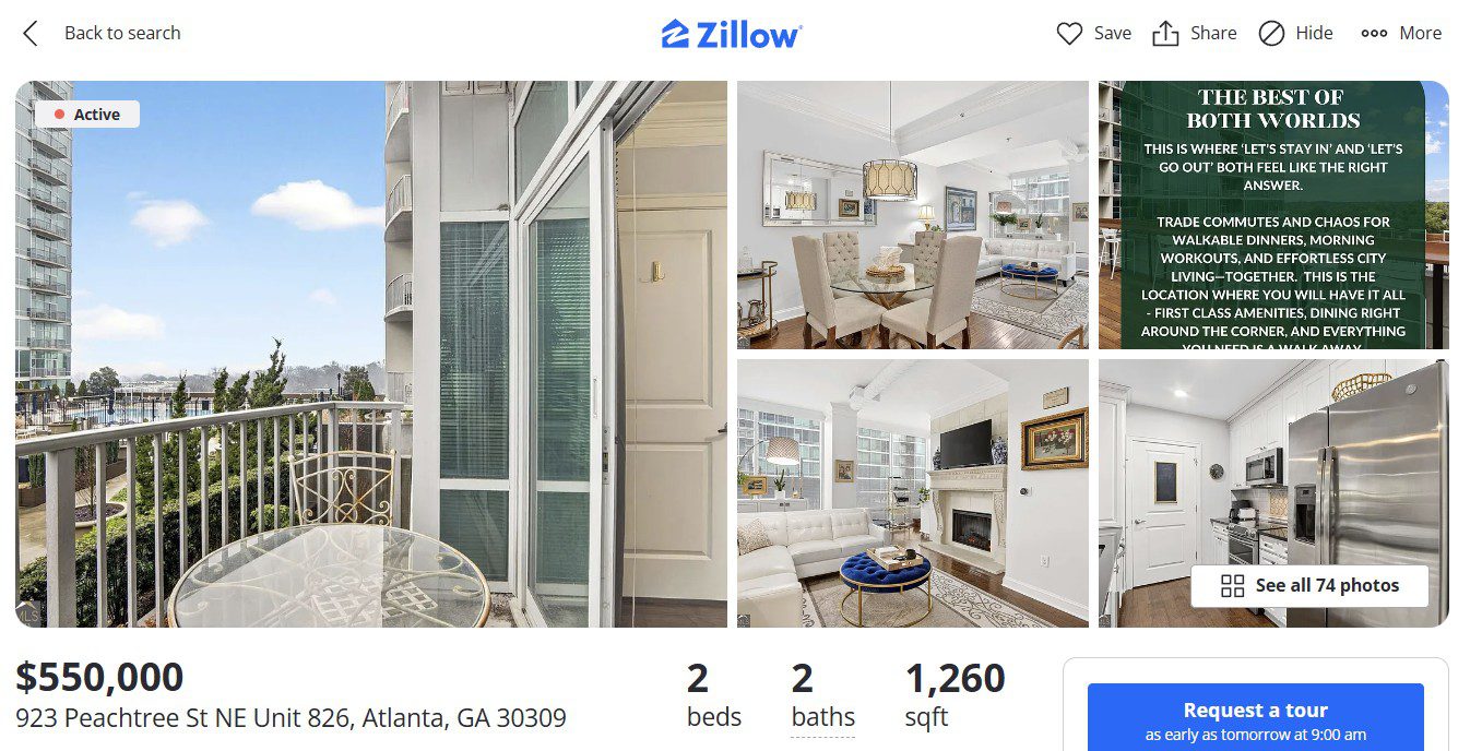 Example of a DUFFY listing syndicated to Zillow for Atlanta home exposure