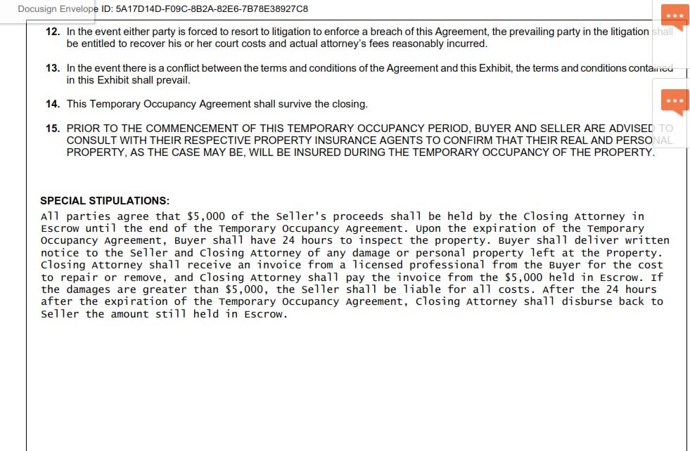 DUFFY contract loophole defense proof showing a buyer leaning special stipulation
