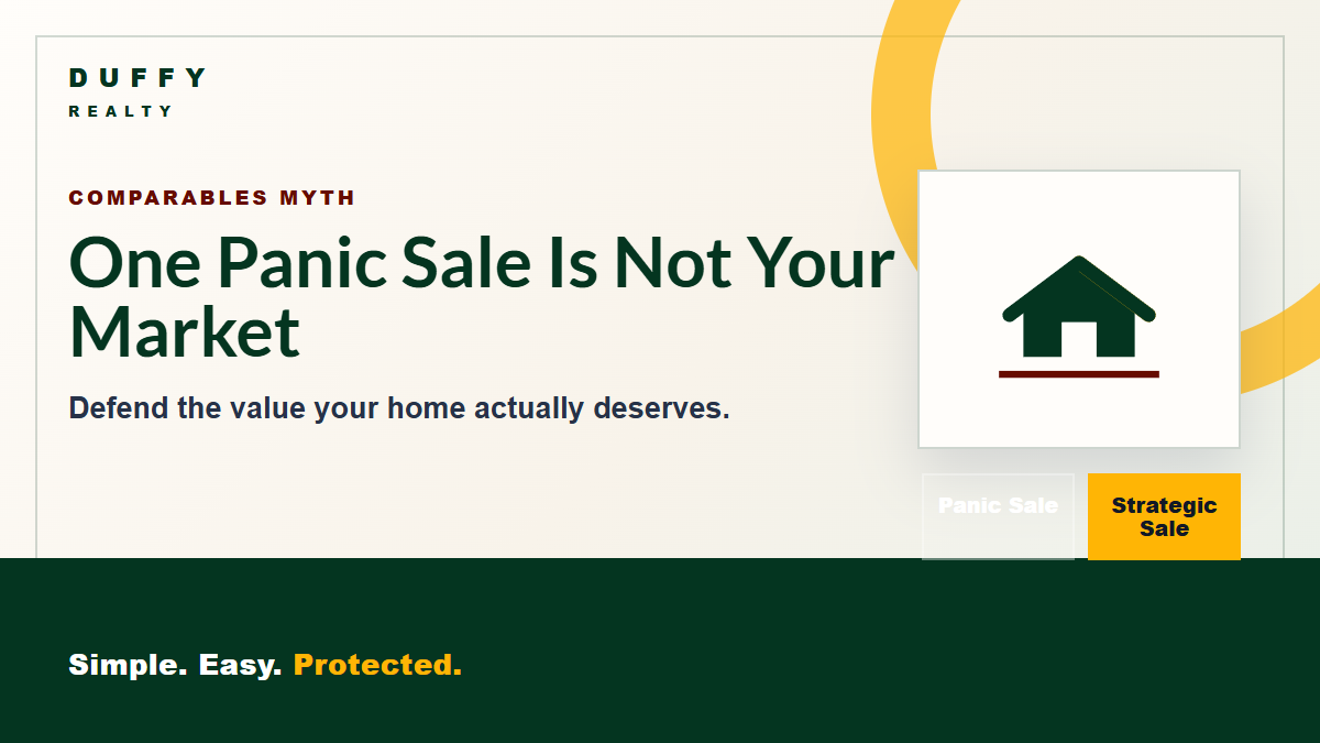 DUFFY graphic showing a panic sale versus a strategic sale for Atlanta home sellers